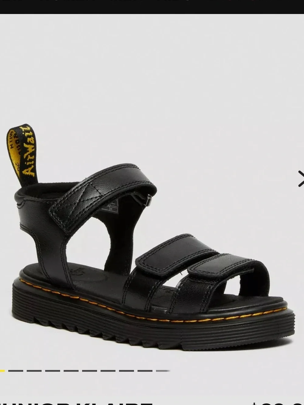 Dr. Martens Black Leather Kids Velcro Strap Sandals